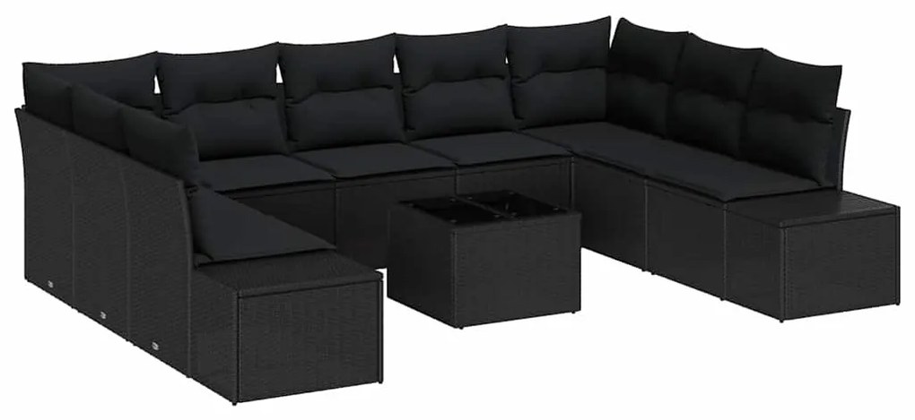 Conjunto de Sofás de Jardim com 10 peças e almofadas bege em polyratta