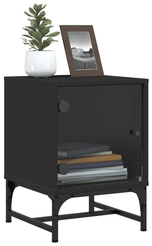 Mesas de cabeceira c/ portas de vidro 2 pcs 35x37x50 cm preto