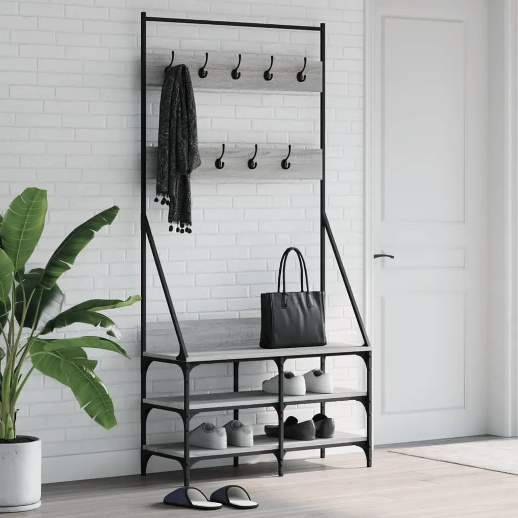 vidaXL Bengaleiro com arrumação calçado 90x34x184 cm cinza sonoma