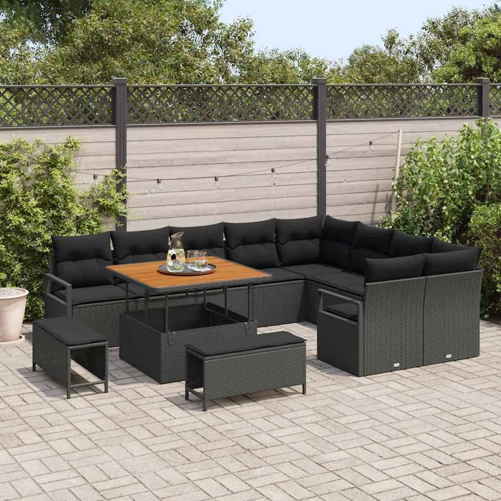 Conjunto de Sofá de Jardim - 12 Peças com Almofadas em Rattan Sintétic
