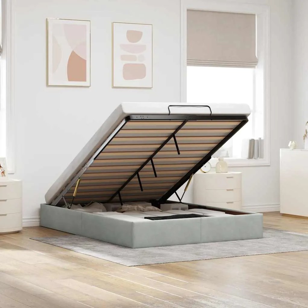 vidaXL Otomano Bed Frame No Colchão Cinzento Claro 140x190 cm Veludo