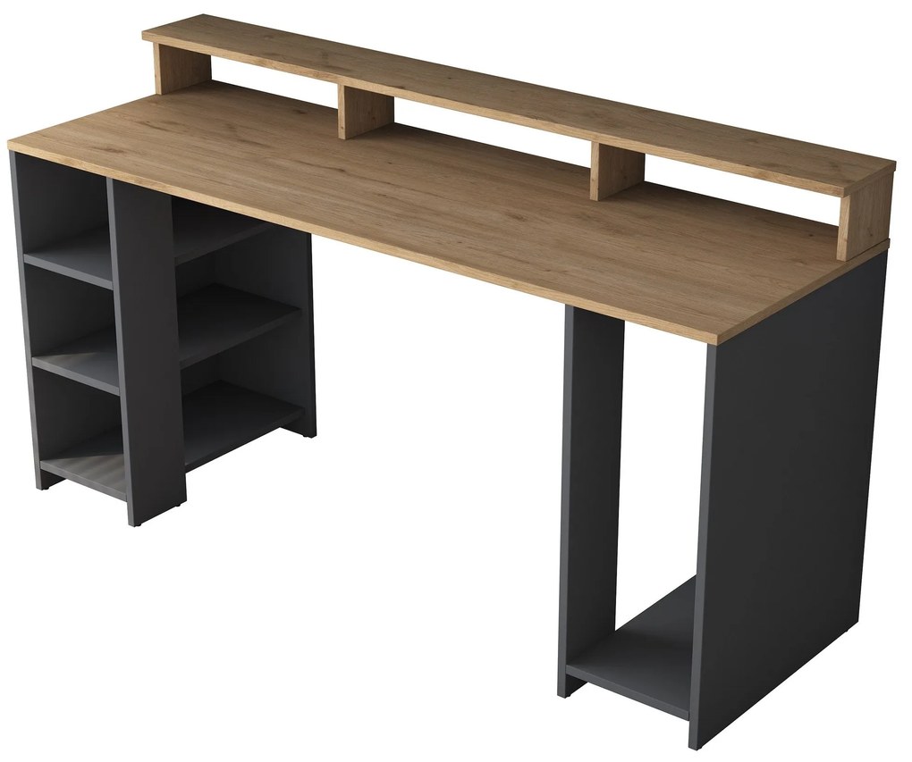 Secretária HA110 – Nogueira e Antracite – 160 cm x 89,5 cm x 55 cm