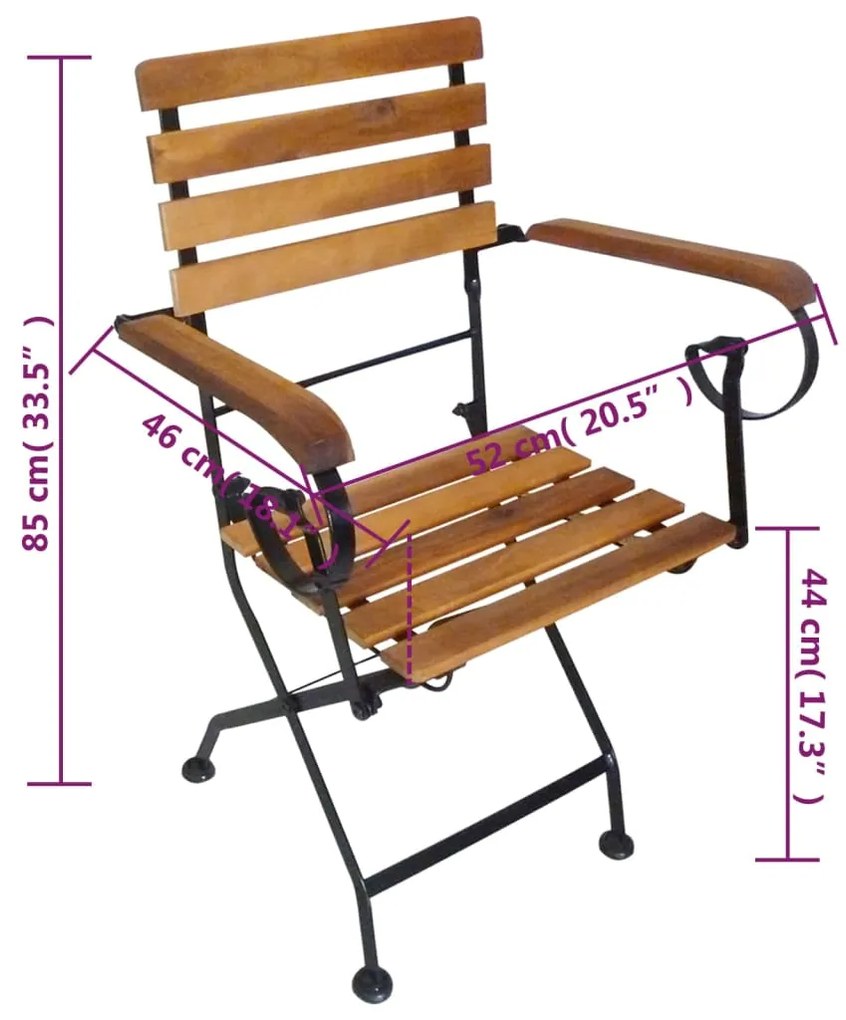 Cadeiras de jardim dobráveis 2 pcs aço e madeira acácia maciça