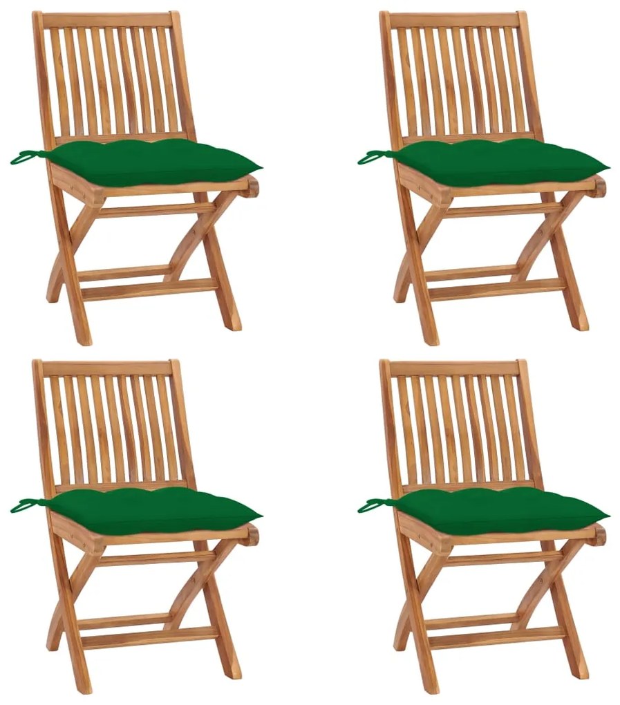 vidaXL Cadeiras de jardim dobráveis c/ almofadões 4 pcs teca maciça