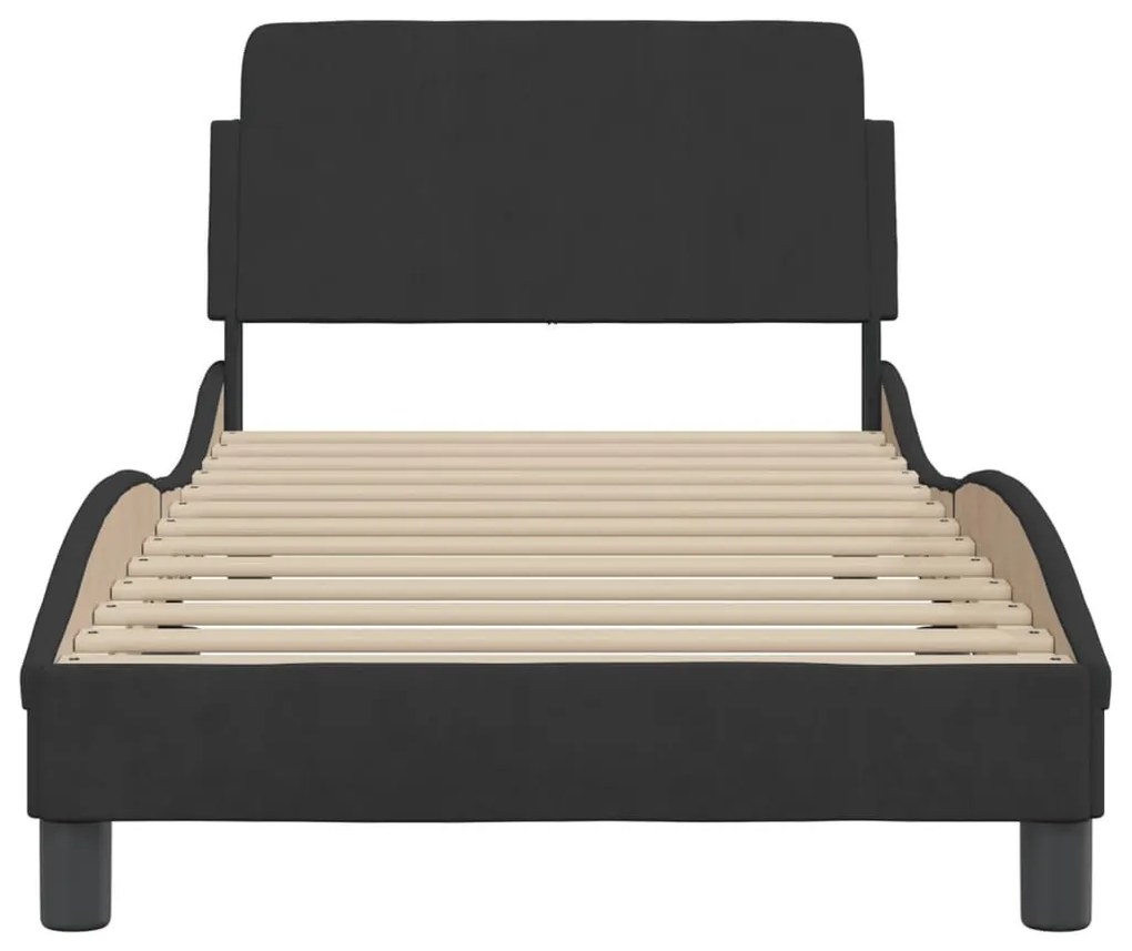 Estrutura cama c/ cabeceira sem colchão veludo 90x200 cm preto