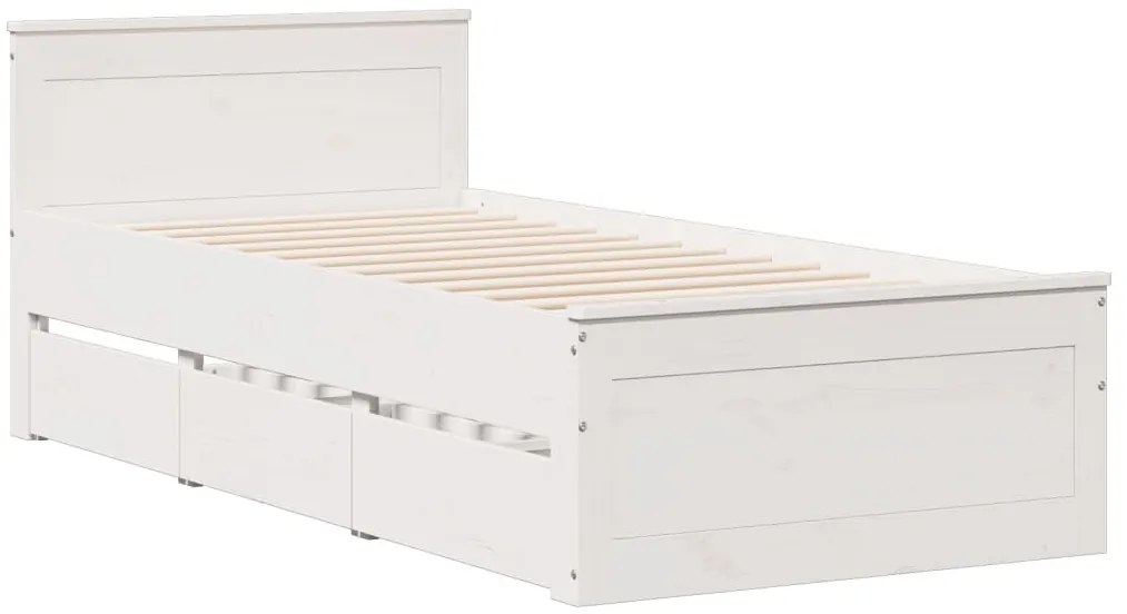 Cama com estante sem colchão 75x190 cm pinho maciço branco