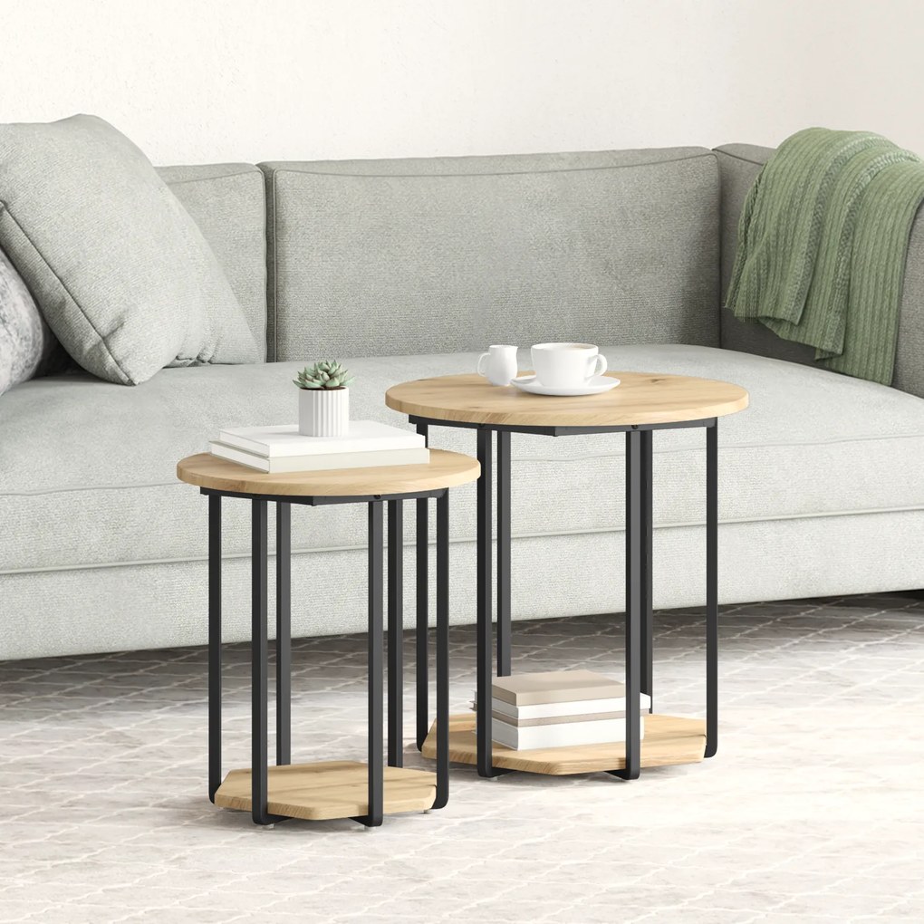 Mesa Lateral vidaXL 2 pcs Carvalho Artesanal em Madeira e Metal