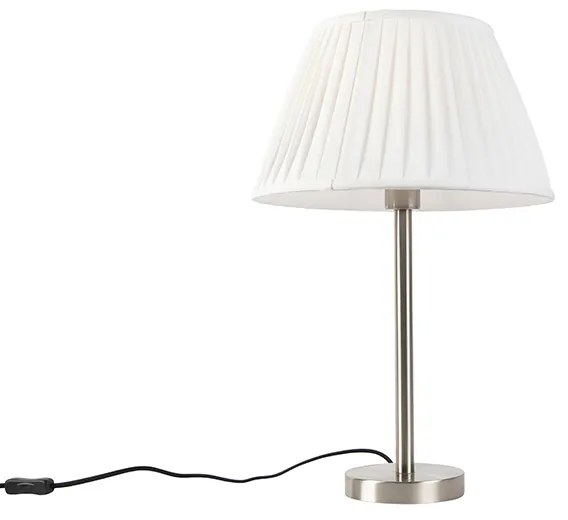 Candeeiro de mesa clássico em aço com cúpula plissada branca 35 cm - Simplo Design,Clássico / Antigo