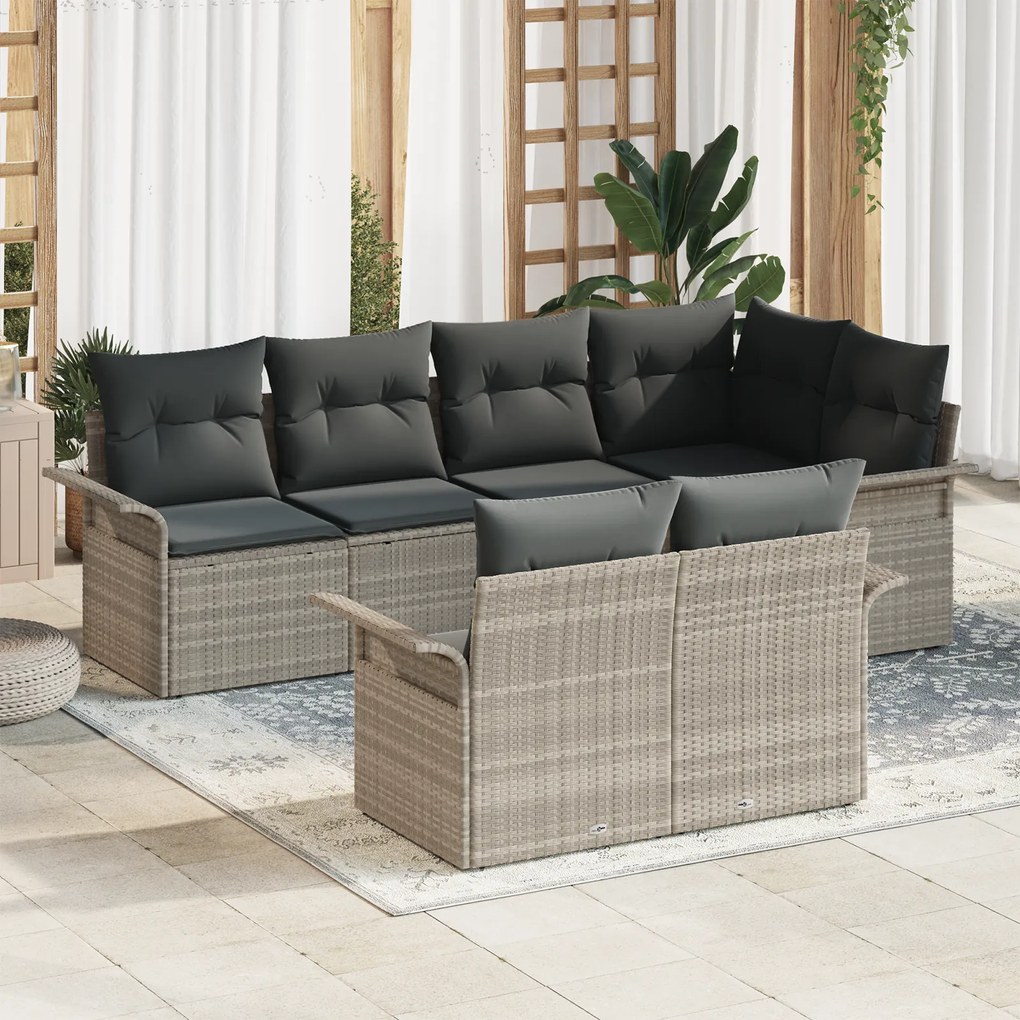 Conjunto de Sofá de Jardim vidaXL de 7 Peças com Almofadas Cinza Claro