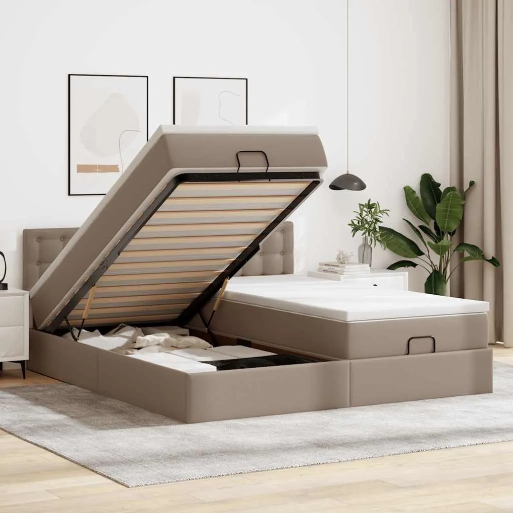vidaXL Estrutura de cama otomana com colchões cappucino 180x200 cm