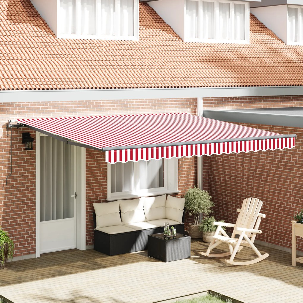 vidaXL Toldo Retrátil Automático Listrado Vermelho e Branco 400 x 350 cm