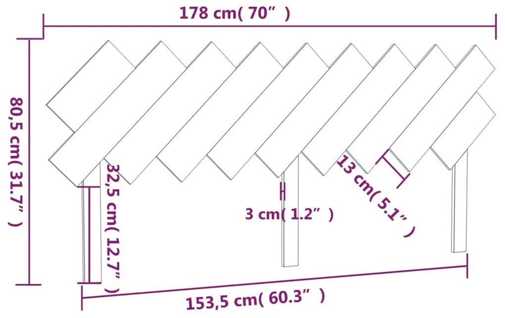 Cabeceira de cama 178x3x80,5 cm pinho maciço cinzento