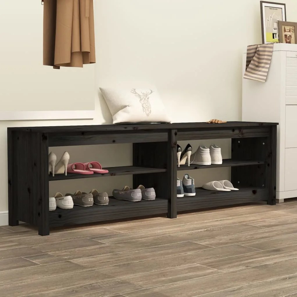 821728 vidaXL Banco sapateira 160x36,5x50 cm pinho maciço preto