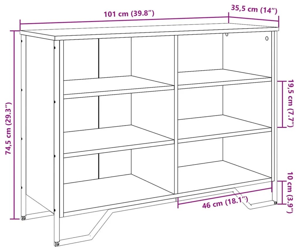 Aparador 101x35,5x74,5 cm derivados de madeira cinzento sonoma