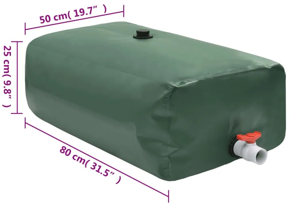 Depósito de água dobrável com torneira 100 L PVC