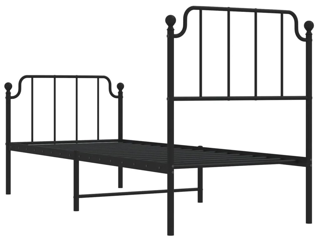 Estrutura de cama com cabeceira e pés 75x190 cm metal preto