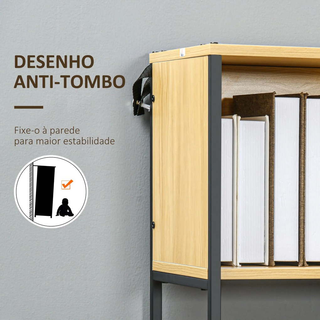Estante Industrial Estante para Livros com Gaveta e Prateleiras e Estrutura de Metal 60x30x173 cm Madeira e Preto