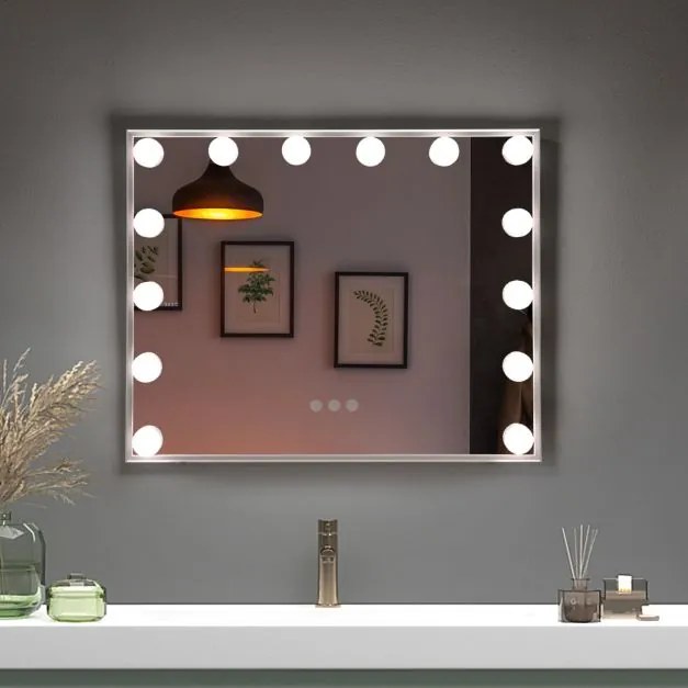Espelho de maquilhagem iluminado com LED 2 em 1 Espelho de mesa e de parede Espelho retangular para toucador com 3 modos de iluminação Controlo tátil