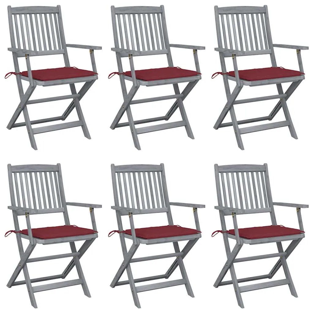 vidaXL Cadeiras exterior dobráveis c/ almofadões 6 pcs acácia maciça