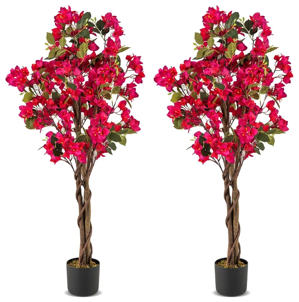 Conjunto 2 Árvores de buganvílias artificiais 120 cm Planta de jardim falsa decorativa em vaso com flores vermelho