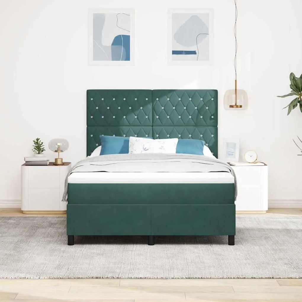 Cama Box com Colchão vidaXL Verde Escuro 140x190 cm Veludo