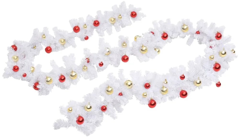 Grinalda de Natal decorada com enfeites 10 m branco