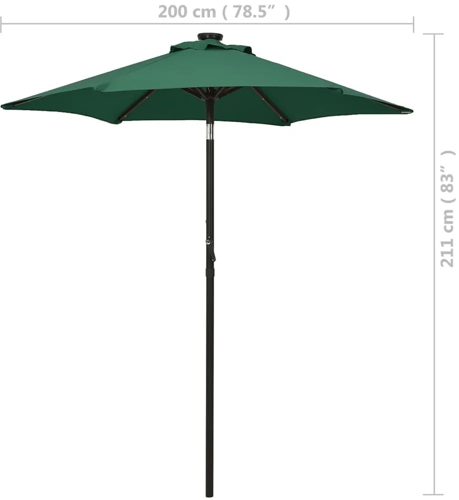 Guarda-sol de jardim com luzes LED 200x211 cm alumínio verde