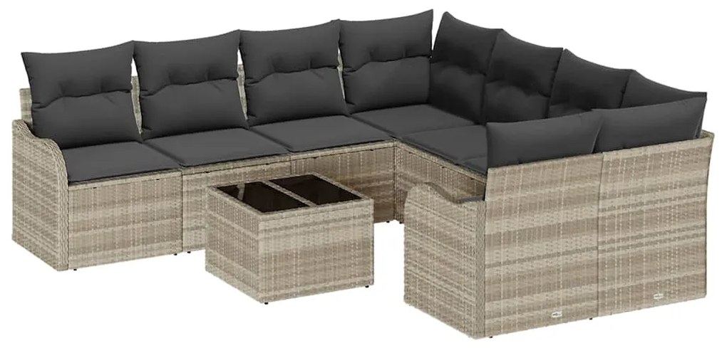 Conjunto de Sofá de Jardim vidaXL de 9 Peças com Almofadas Cinza Claro