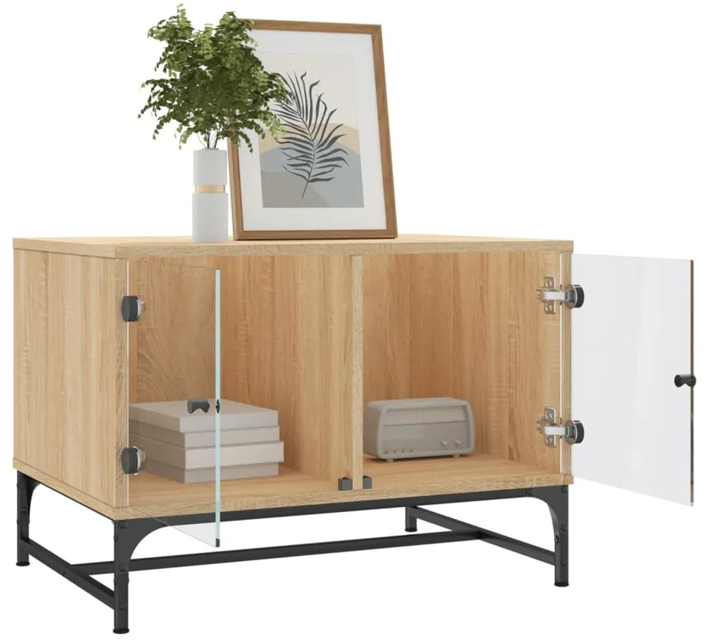 Mesa de centro c/ portas de vidro 68,5x50x50 cm carvalho sonoma