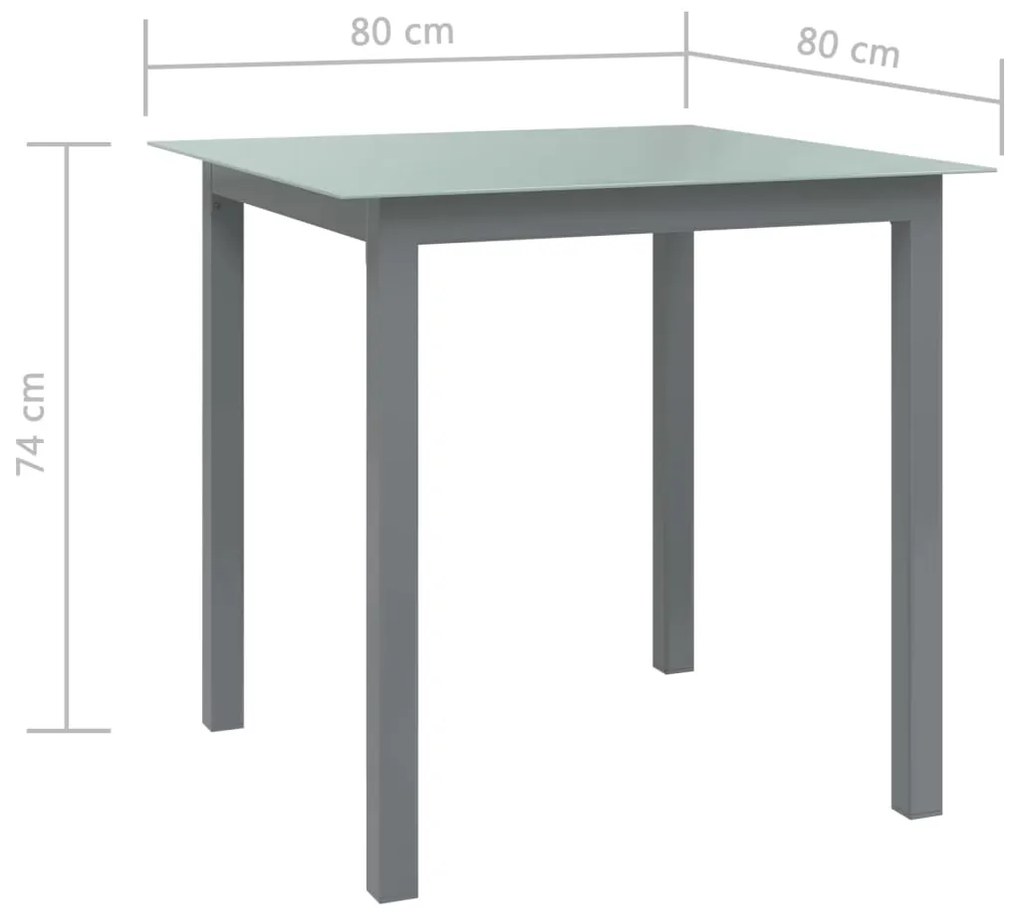 Mesa de jardim em alumínio e vidro 80x80x74 cm cinzento-claro