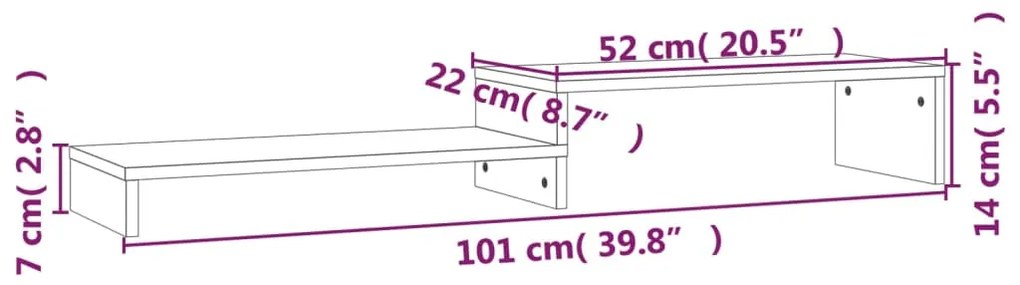 Suporte para monitor (52-101)x22x14 cm pinho maciço branco
