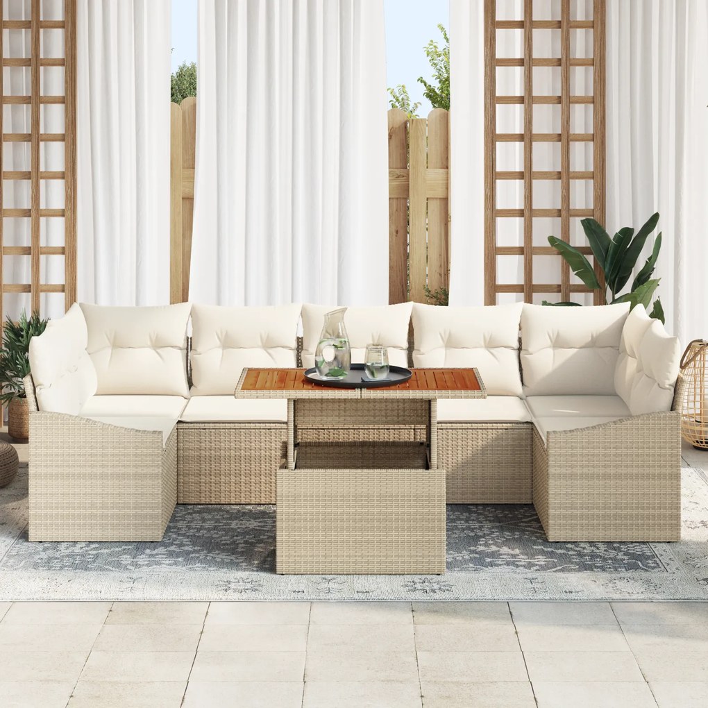 Conjunto de Sofá de Jardim de 8 Peças com Almofadas Bege de Rattan Pol