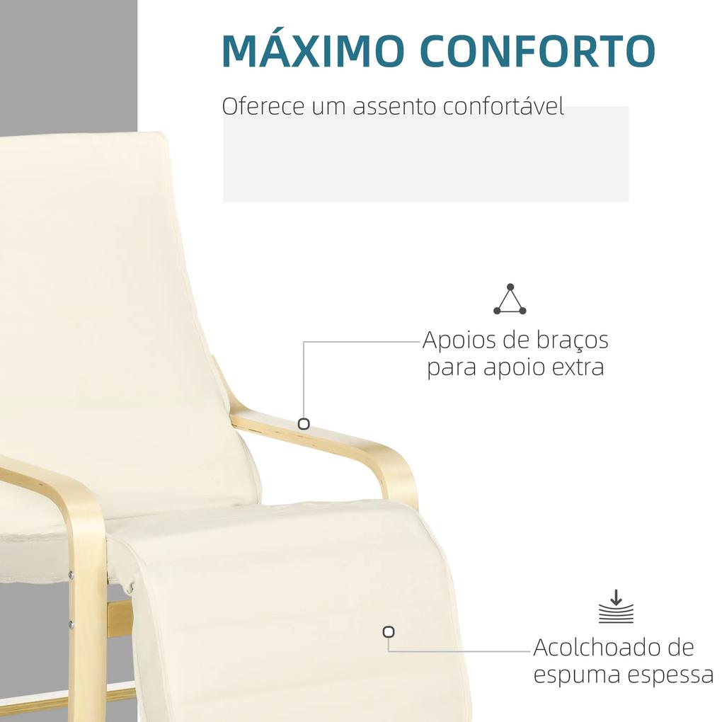 Poltrona Relax com Apoio para os Pés Ajustável Estofada em Tecido com Estrutura de Madeira 66,5x94x100 cm Creme