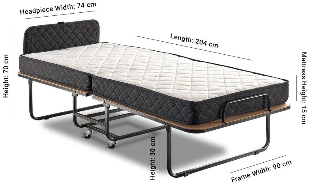 Cama Dobrável Ortopédica XL Katlanır — 90x200 cm — Estrutura Metálica
