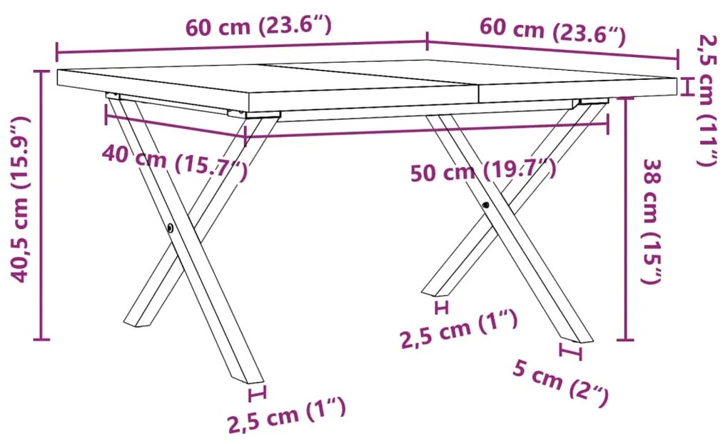 Mesa de centro estrutura em X 60x60x40,5 cm pinho/aço