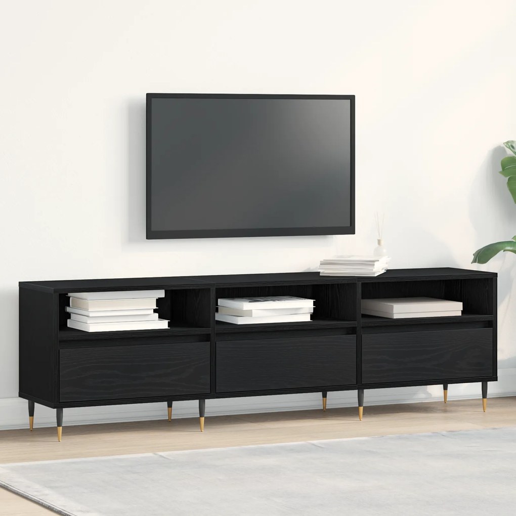 Armário para TV vidaXL Preto Carvalho 150x30x44,5 cm Madeira Reestruturada