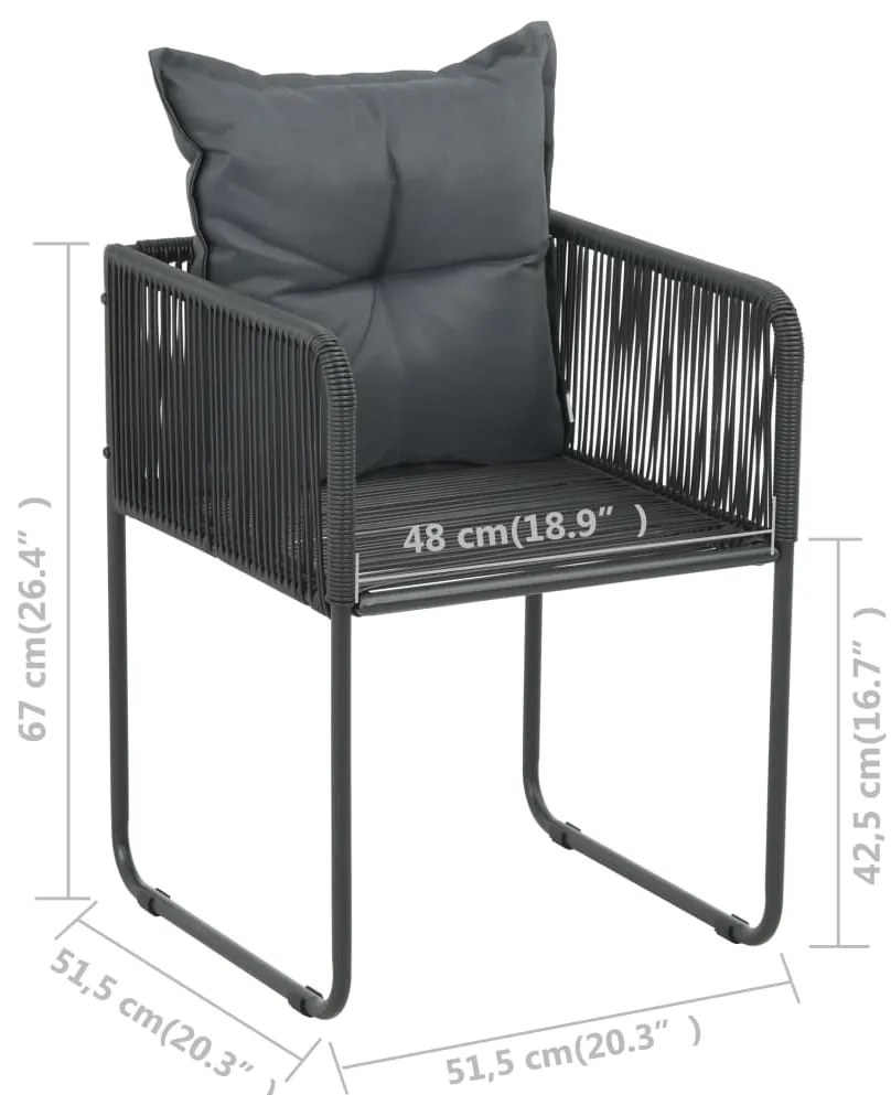 Cadeiras de exterior 2 pcs c/ almofadões vime PE preto
