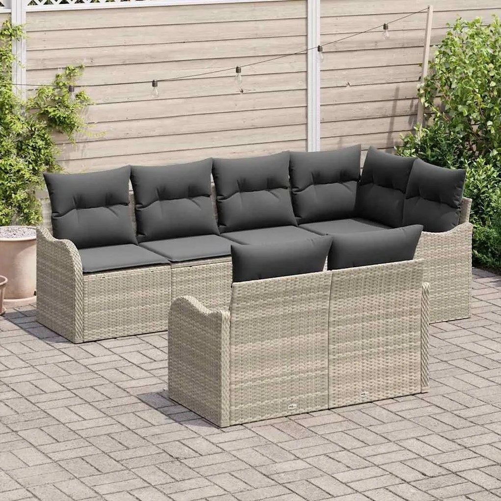 Sofá de Jardim Modular com 7 Peças e Almofadas Cinzas Claras em Rattan