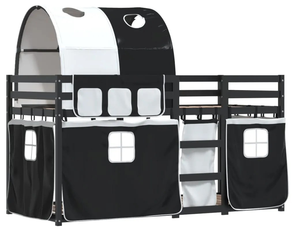 Beliche com cortinas 90x190 cm pinho maciço branco e preto