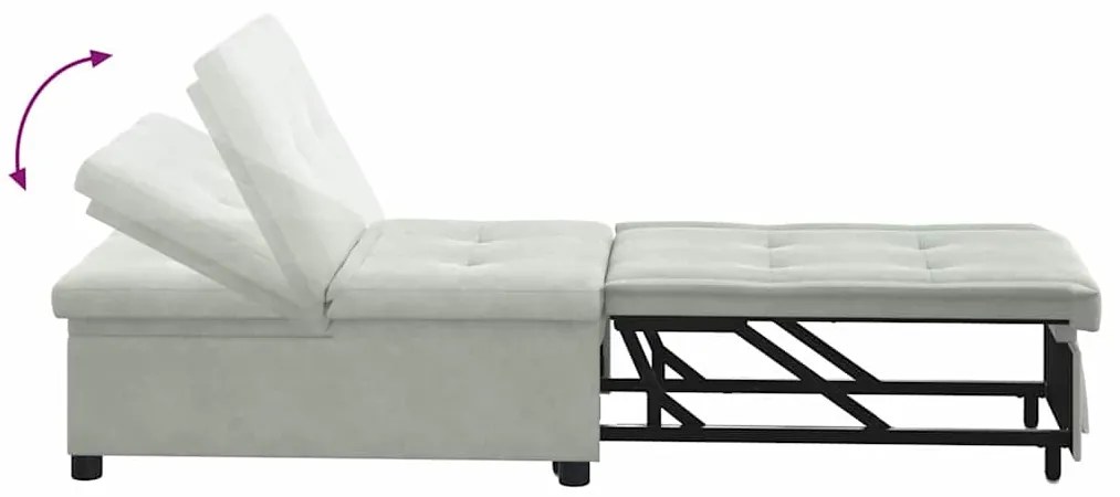 Sofá Cama Design Retrátil 3 em 1 Cinza Claro Veludo