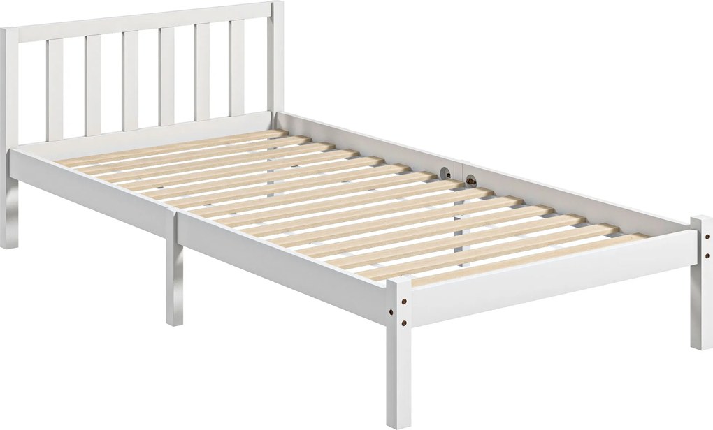 HOMCOM Estrutura de Cama de Solteiro, Cabeceira &amp; Estrado, 26cm de espaço sob a cama, Pinho, 208x96x70 cm, Branco | Aosom Portugal