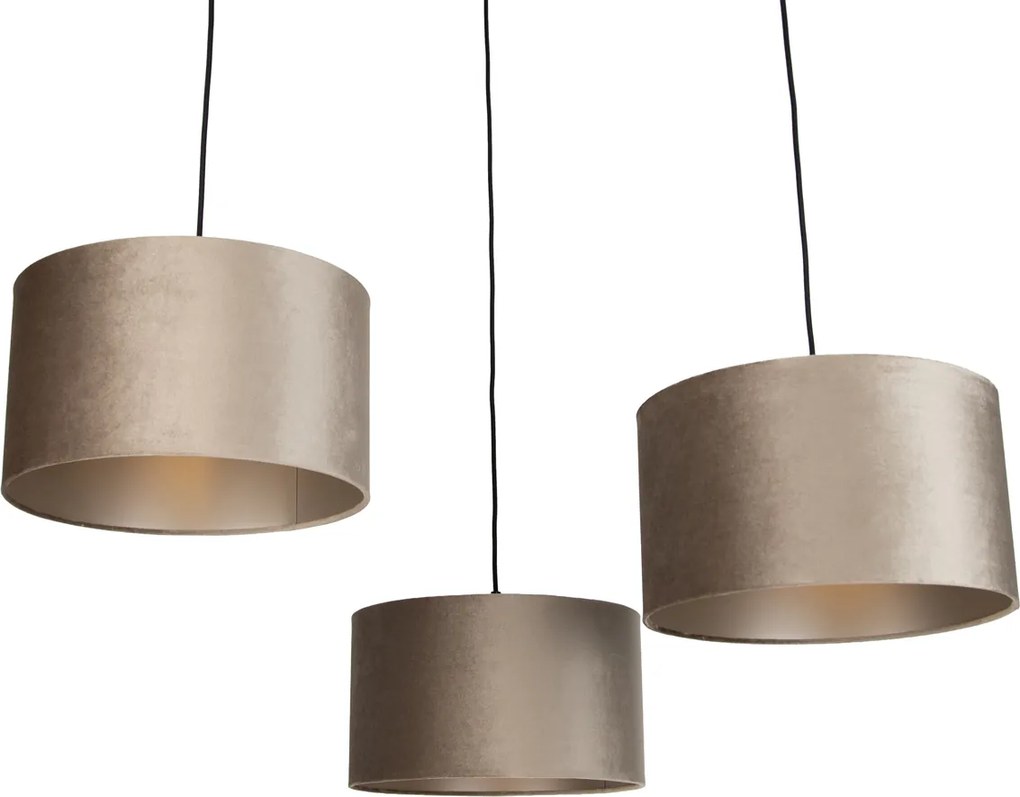 Candeeiro suspenso preto com abajur taupe 35cm 3-luzes - Cava