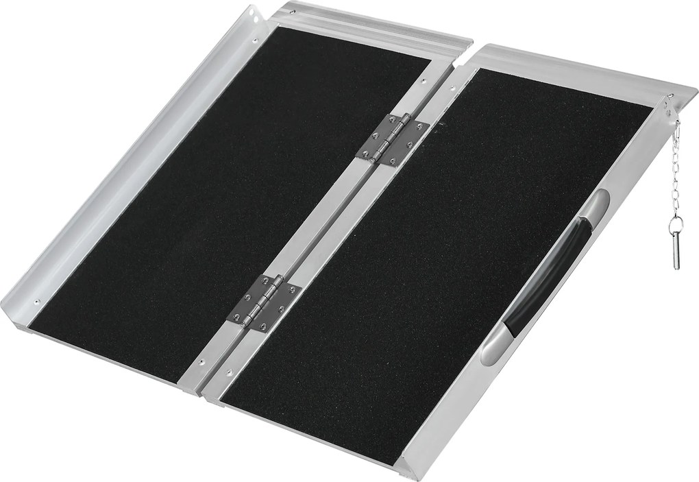 Rampa para cadeiras de rodas 60 C x 73 L x 5 A cm Rampa de acesso antiderrapante dobrável com bordas de segurança em alumínio Preta