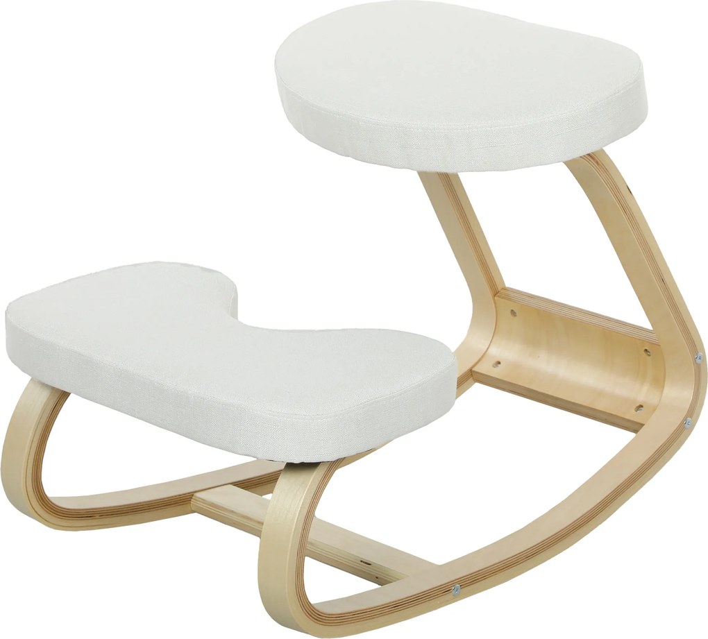 Cadeira de joelhos, cadeira ergonómica de madeira com base oscilante, cadeira de joelhos para escritório em casa, creme