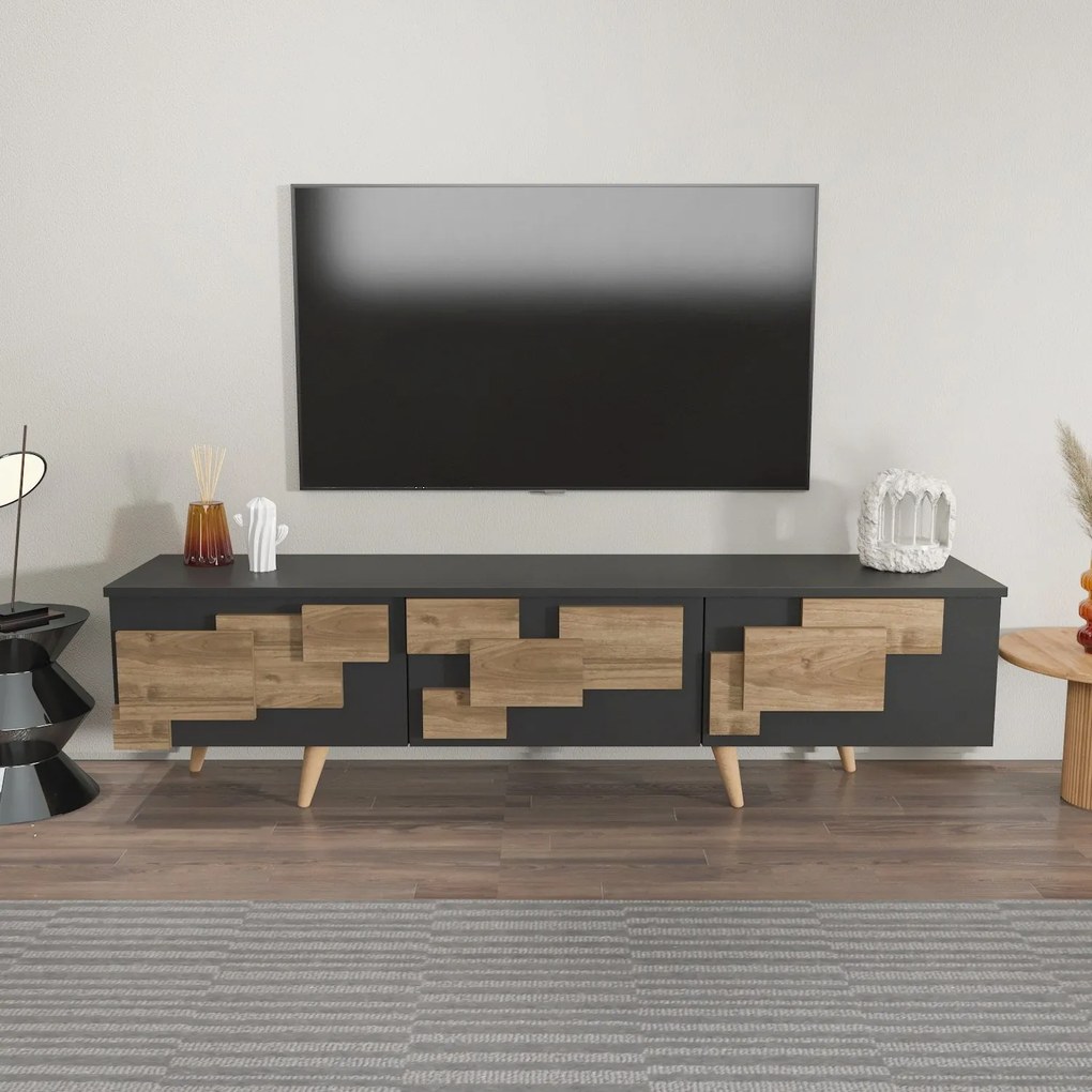 Móvel TV 3D – Antracite e Nogueira – 160 cm x 45 cm x 35 cm
