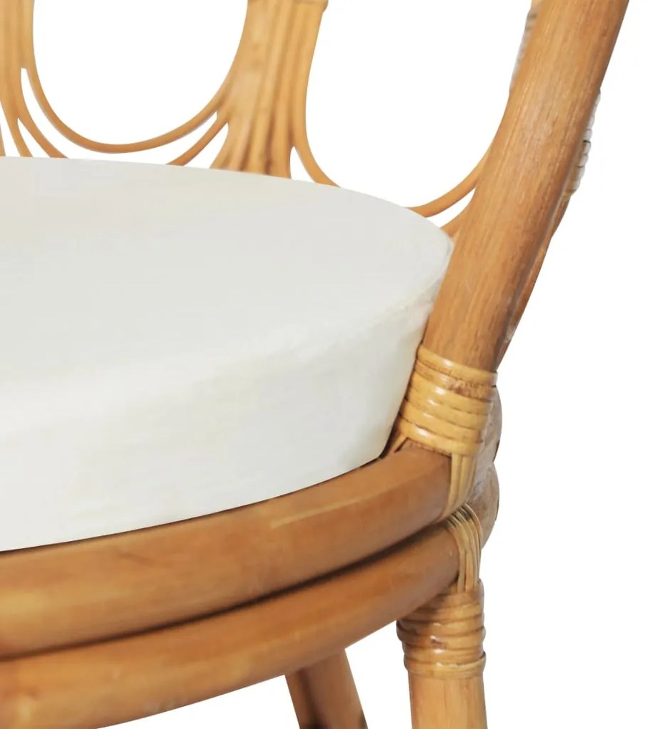 Cadeira jantar c/ almofadão vime natural e linho castanho-claro