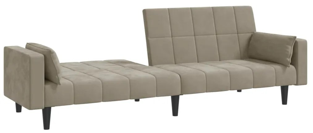 Sofá-cama 2 lugares com duas almofadas veludo cinzento-claro