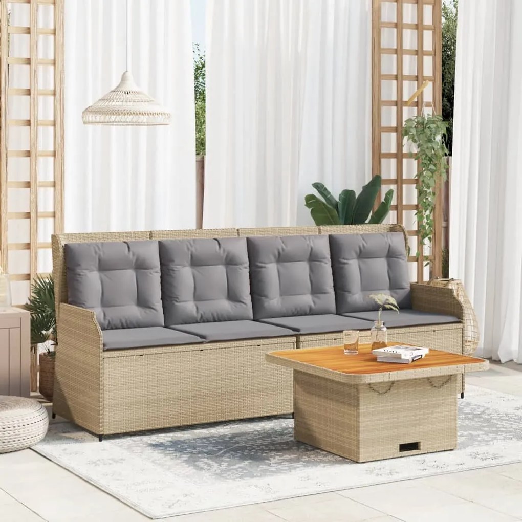 3 pcs conjunto lounge de jardim com almofadões vime PE bege