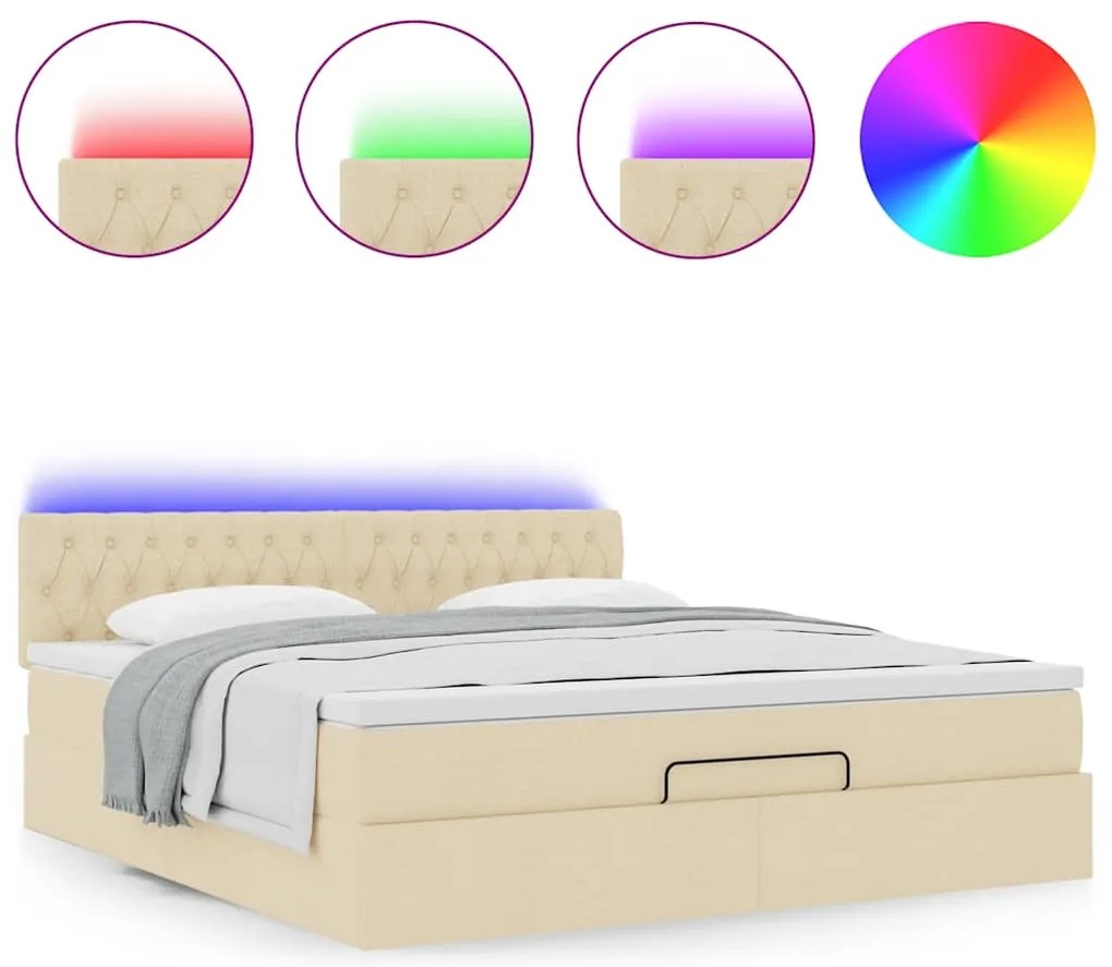 Estrutura de cama otomana com colchão tecido creme 160x200cm