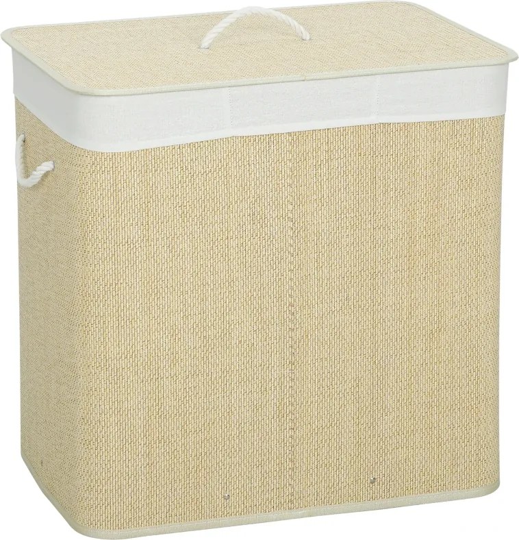 Cesto de Roupa Suja com Tampa 144L de Bambu com 3 Compartimentos 60x40x60 cm Creme